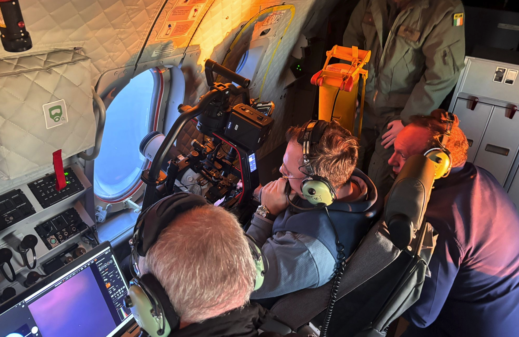 Members of the Irish Air Corps eclipse flight from TU Dublin, TCD and DIAS onboard a test flight. 
